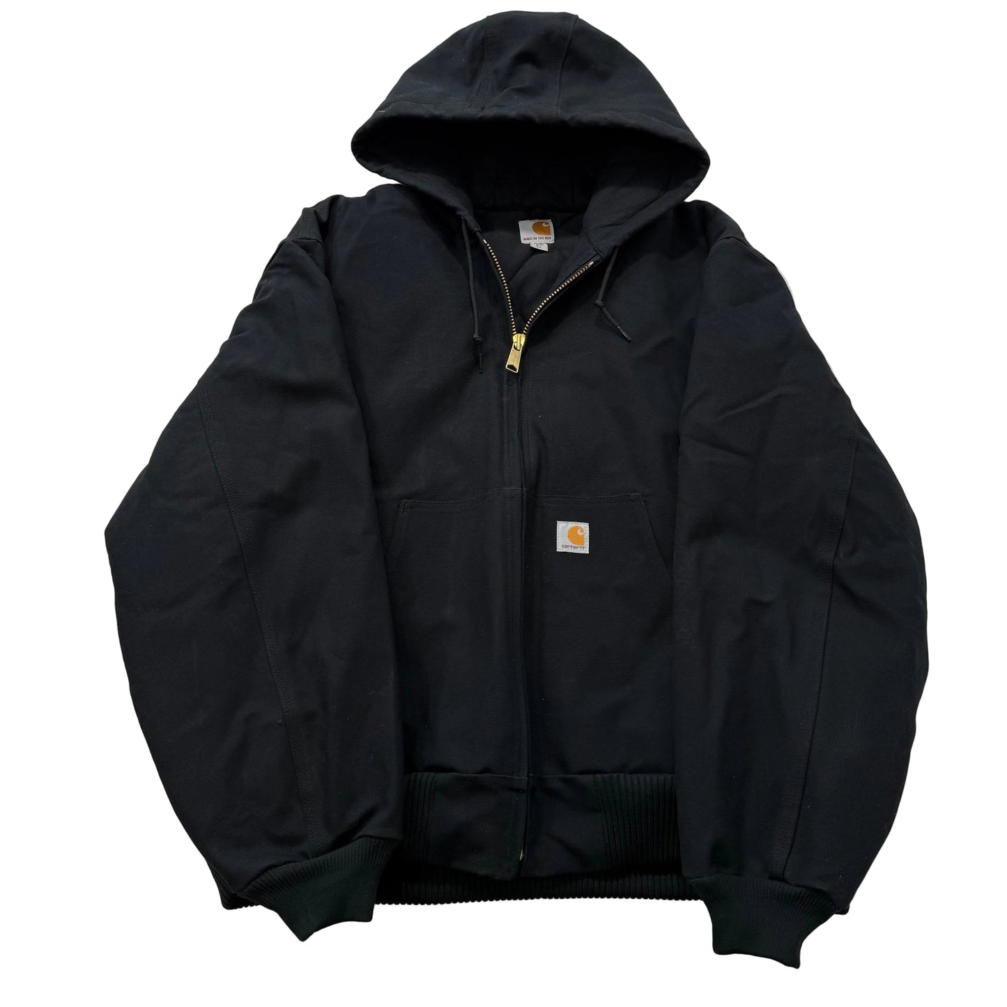 Carhartt Men's Black Cotton Full Zip Active Jacket Rib-Knit Cuffs & Hem Size 2XL