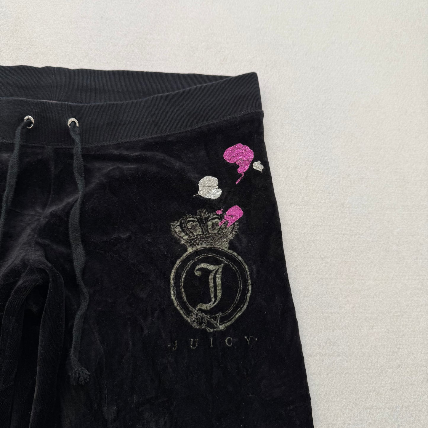 Juicy Couture Scottie Dogs Black Velour Tracksuit Set Hoodie & Pants Size M/S