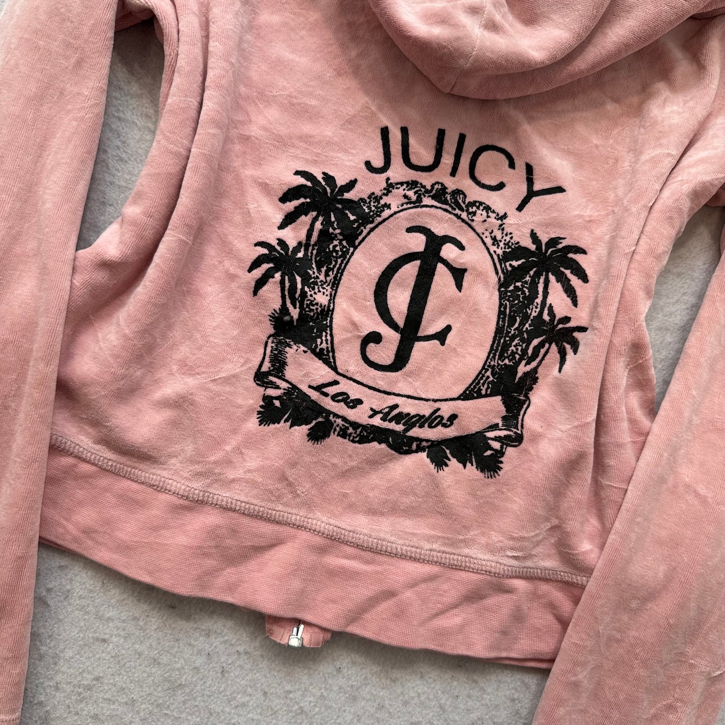 Vintage Juicy Couture Los Anglos Women's Pink Velour Zip-Up Hoodie Y2k Size L