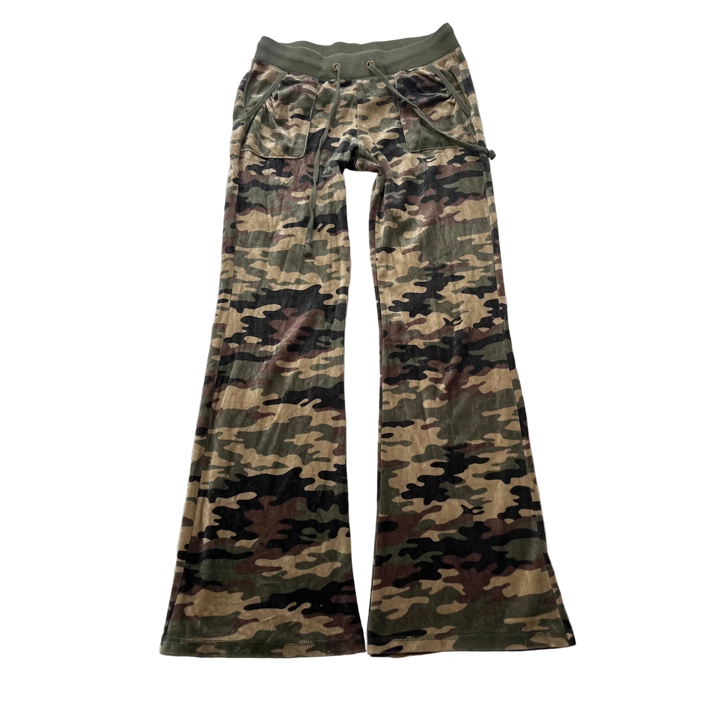 Vintage Juicy Couture Women's Camo Print Velour Flared Track Pant Pockets Size S