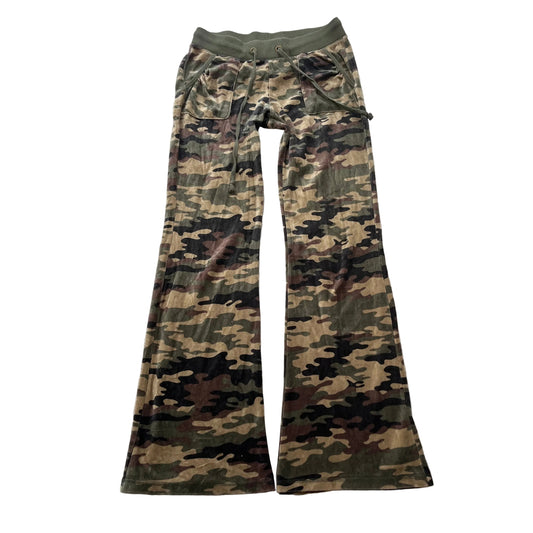 Vintage Juicy Couture Women's Camo Print Velour Flared Track Pant Pockets Size S