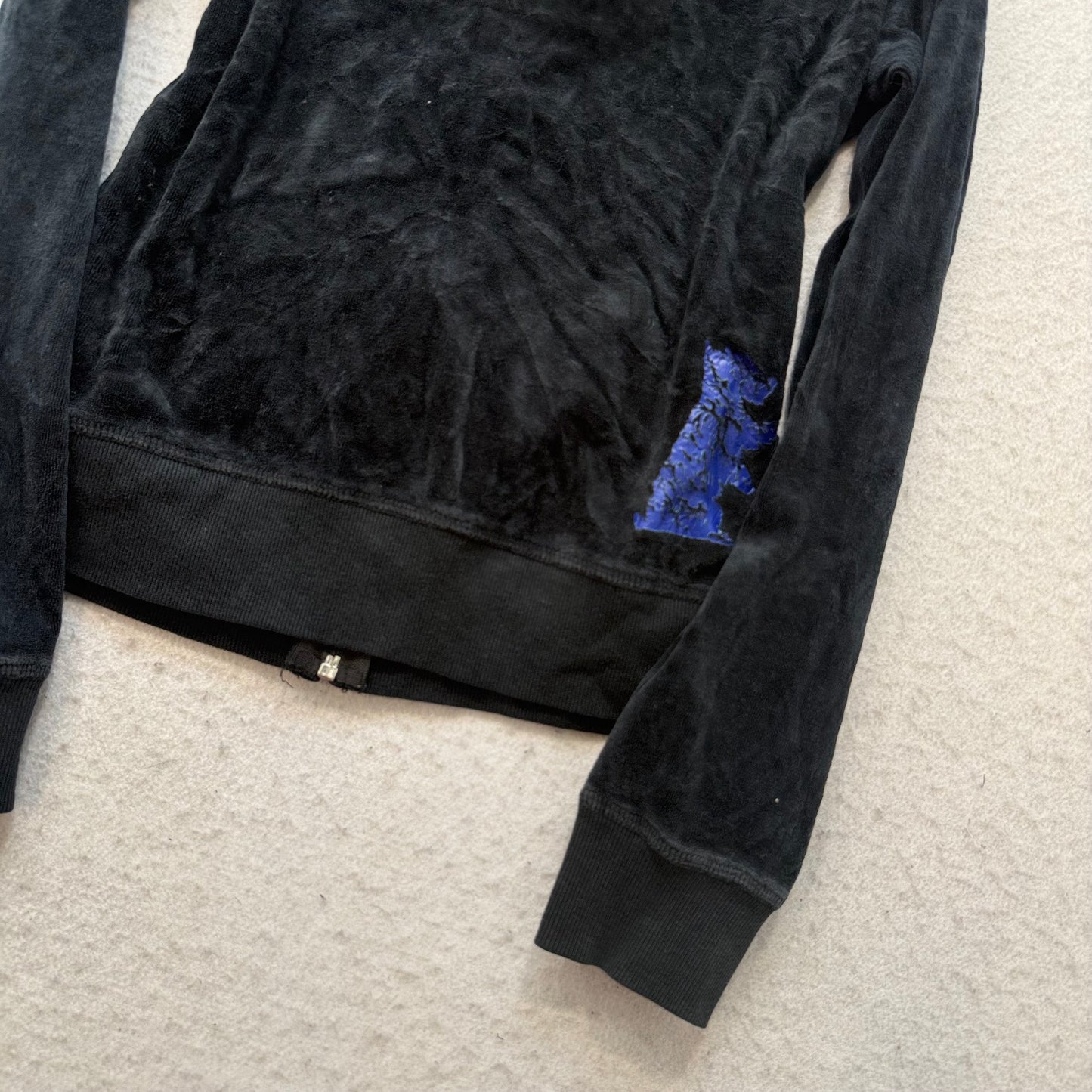 Vintage Juicy Couture Women's Charcoal Velour Zip-Up Hoodie Y2k Dog Logo Size S