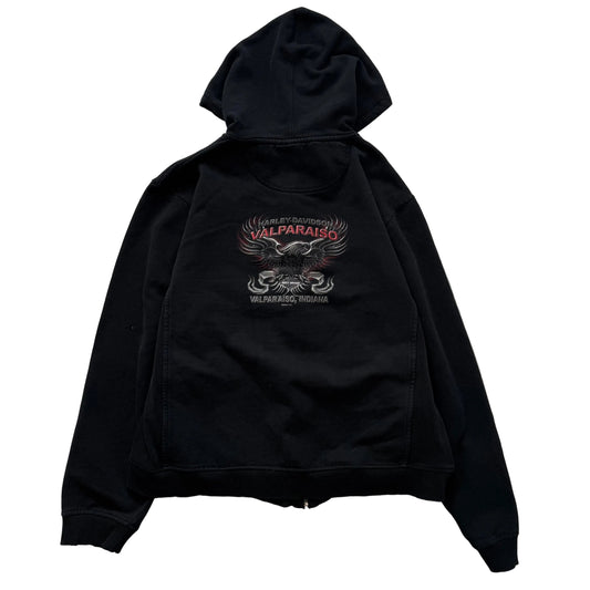 Harley-Davidson Women's Black Cotton Full Zip Hoodie Graphic Logo Pocket Size XL