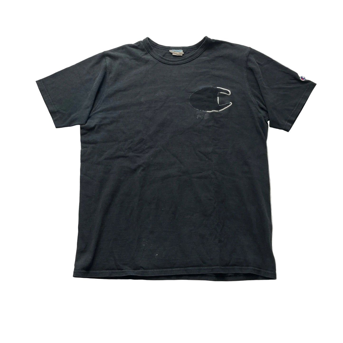 Champion Mens Black Cotton T-Shirt Short Sleeves Graphic Logo Casual Tee Size XL