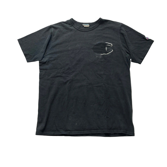 Champion Mens Black Cotton T-Shirt Short Sleeves Graphic Logo Casual Tee Size XL