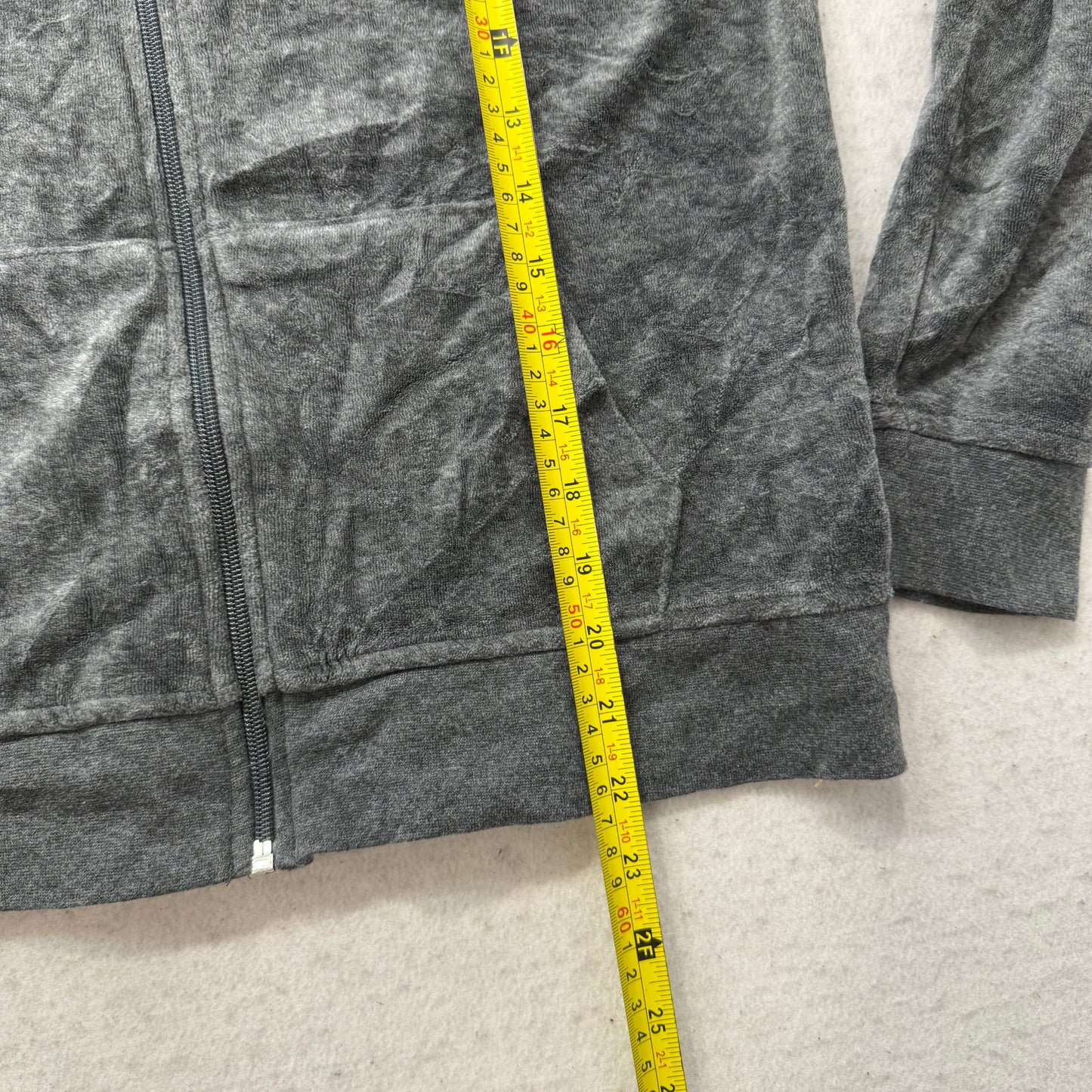 Vintage Juicy Couture Women's Dark Heather Gray Velour Zip Up Hoodie Y2K Size L