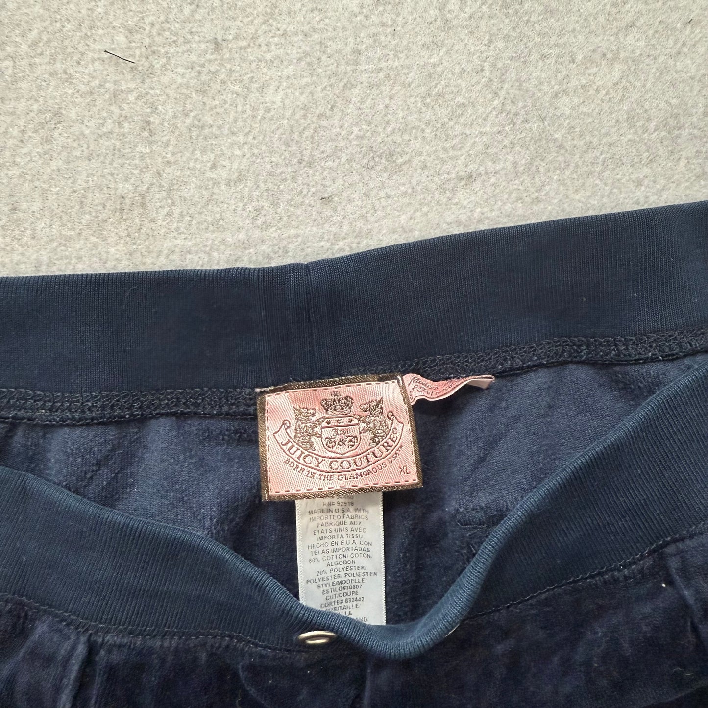 Juicy Couture Womens Navy Velour Wide Leg Flare Track Pants Snap Pockets Size XL