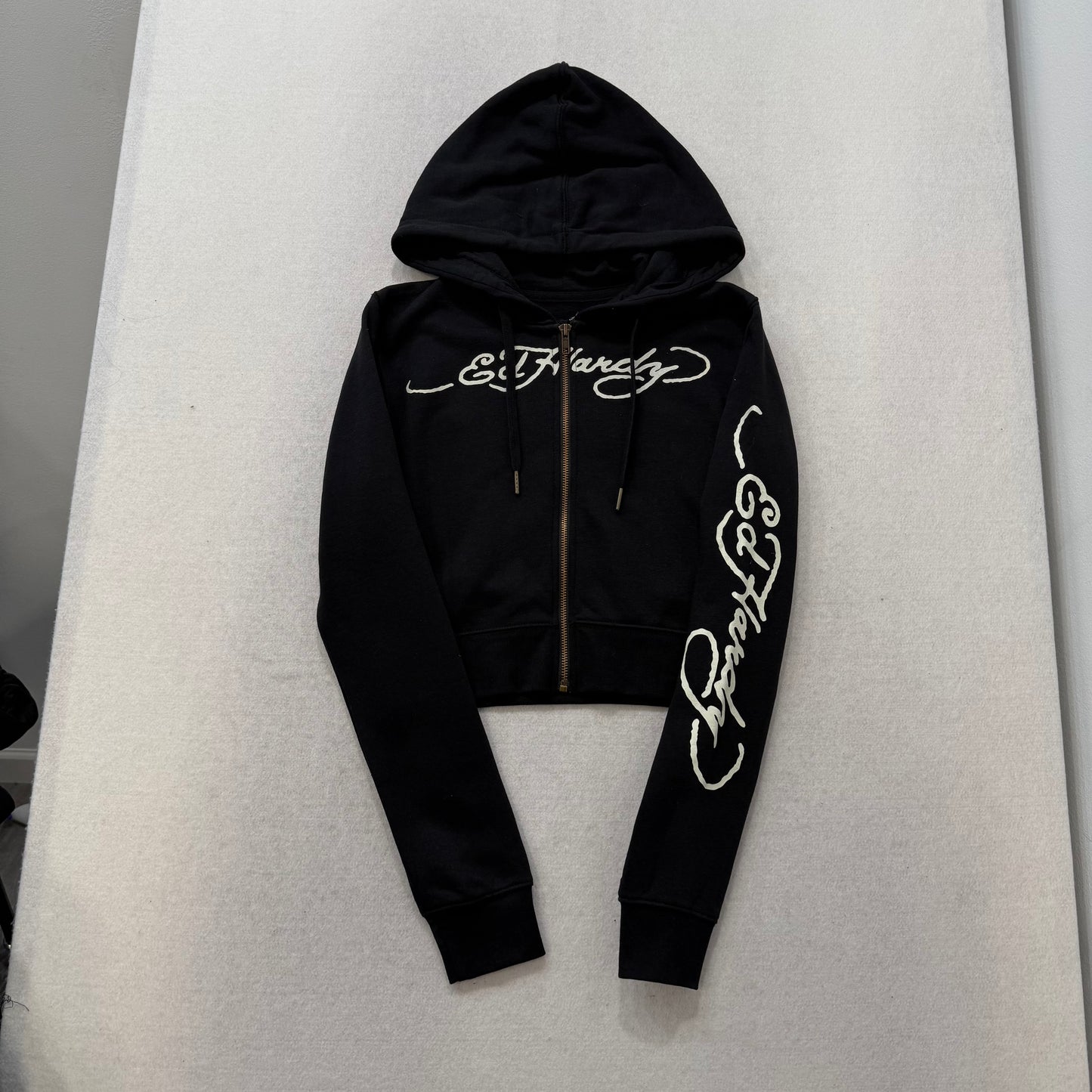 ED HARDY “Love Kills Slowly” BLACK CROPPED ZIP UP UP HOODIE