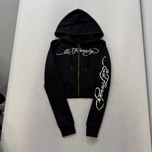ED HARDY “Love Kills Slowly” BLACK CROPPED ZIP UP UP HOODIE