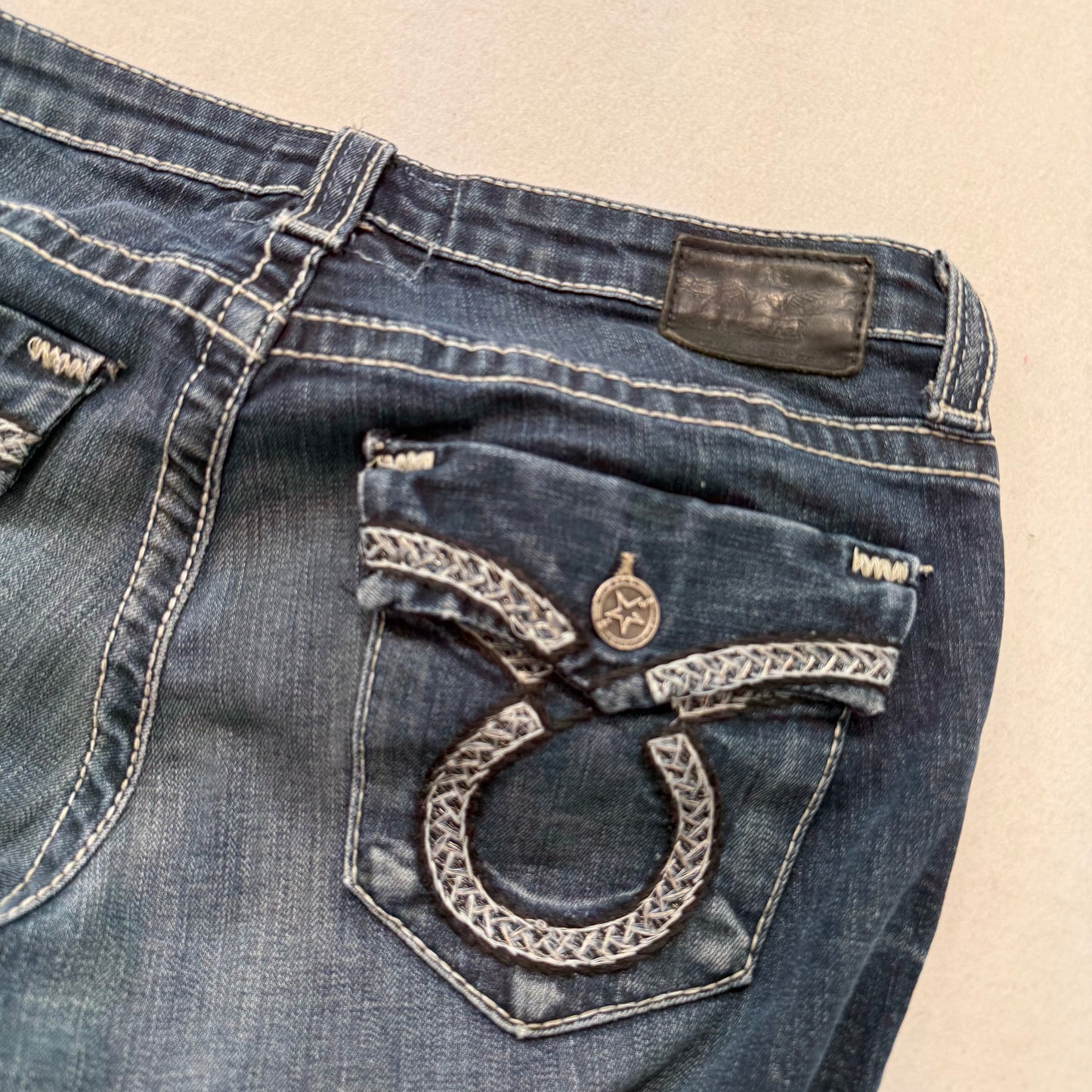 Big Star Women's Blue Denim Bootcut Jeans Horseshoe Flap Snap Pocket Y2K Size XL