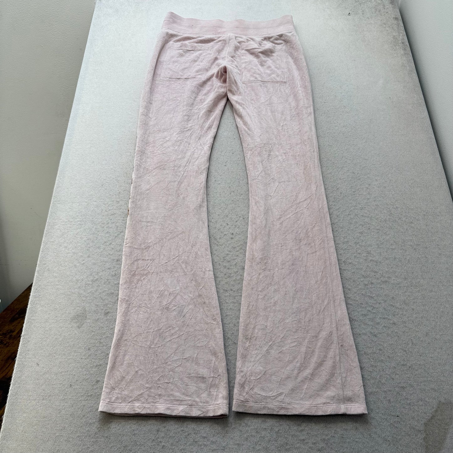 Victoria's Secret PINK Womens Baby Pink Velour Flared Track Pant Sequin Logo - S