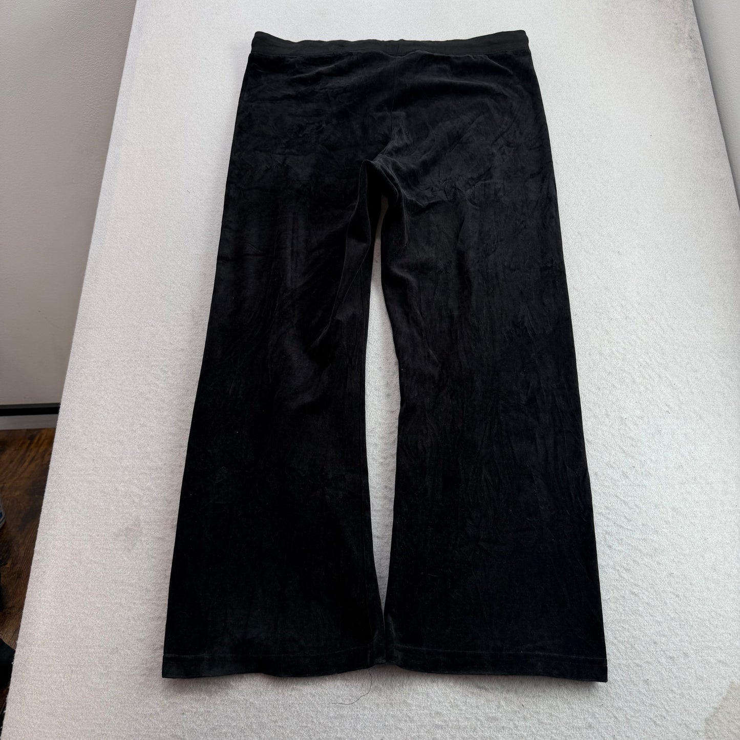 Juicy Couture Women Black Velour Tracksuit Set Zip-Up Hoodie & Flare Pant Size M