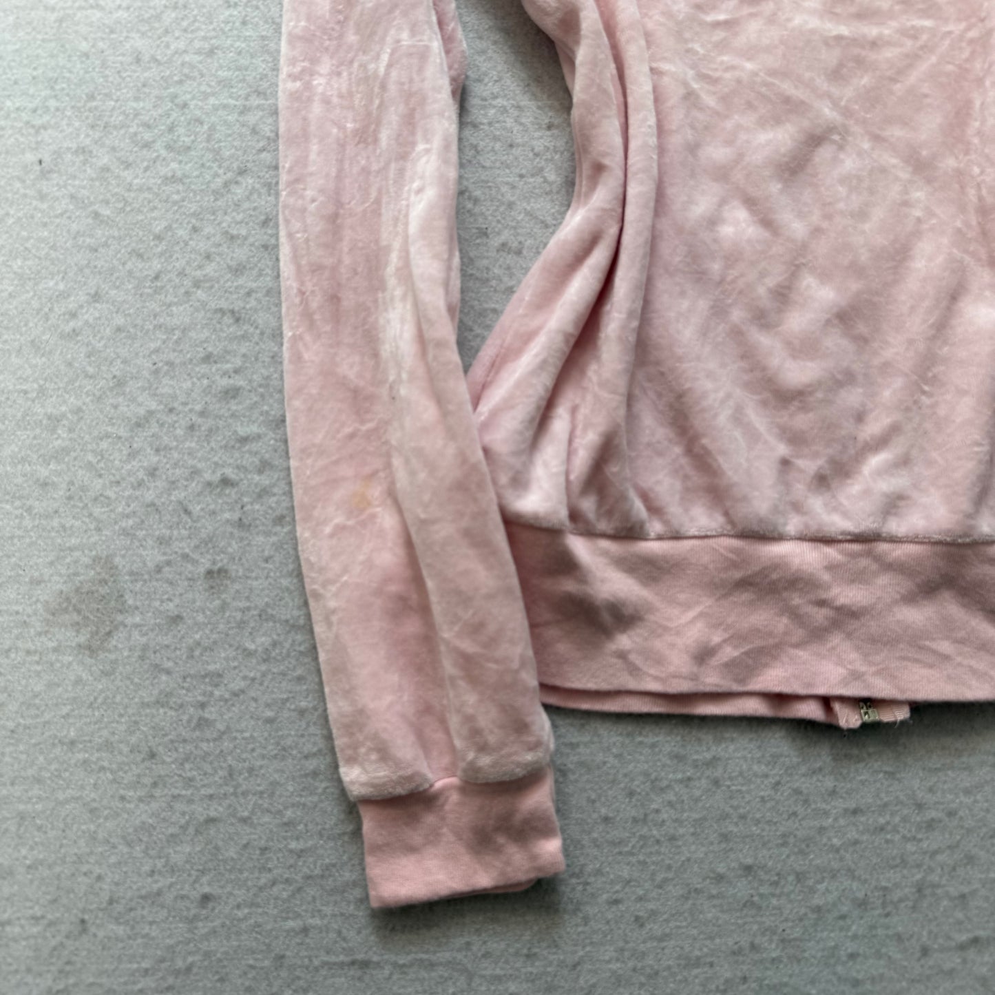 Vintage Juicy Couture Women Baby Pink Velour Zip-Up Hoodie Loungewear Y2k Size L