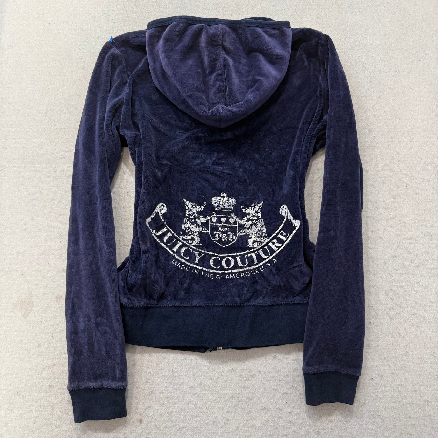 Vintage Juicy Couture Scottie Dogs Women's Navy Velour Zip-Up Hoodie Logo Size L