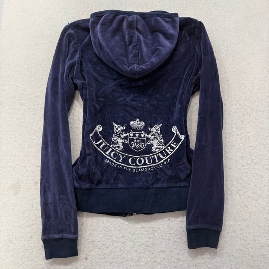 Vintage Juicy Couture Scottie Dogs Women's Navy Velour Zip-Up Hoodie Logo Size L