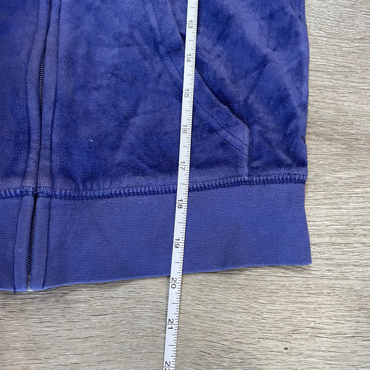 Juicy Couture Women's Indigo Blue Velour Zip-Up Hoodie Drawstring Pocket Size XS