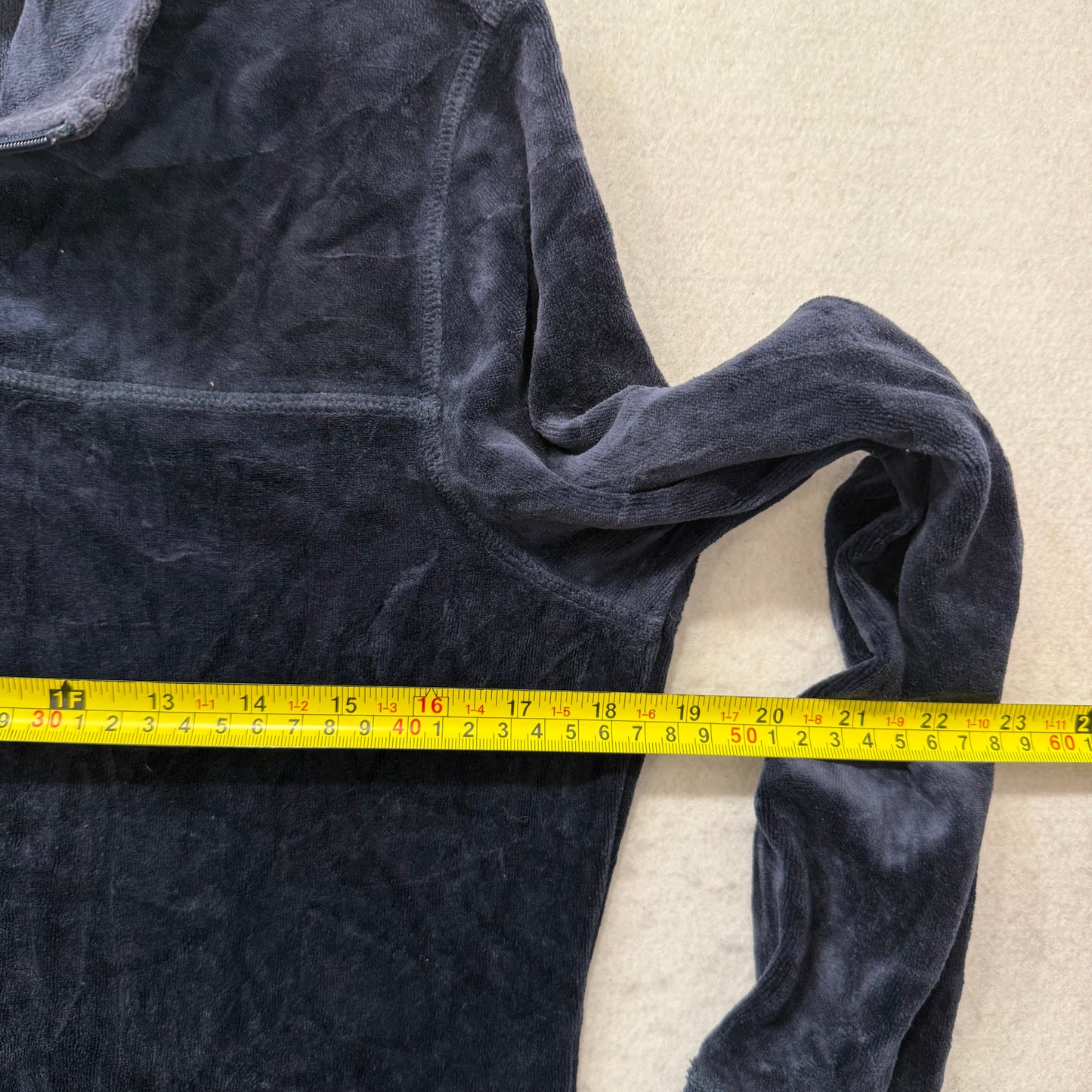 Vintage Juicy Couture Women's Navy Velour Full Zip Track Jacket Mock Neck Size L