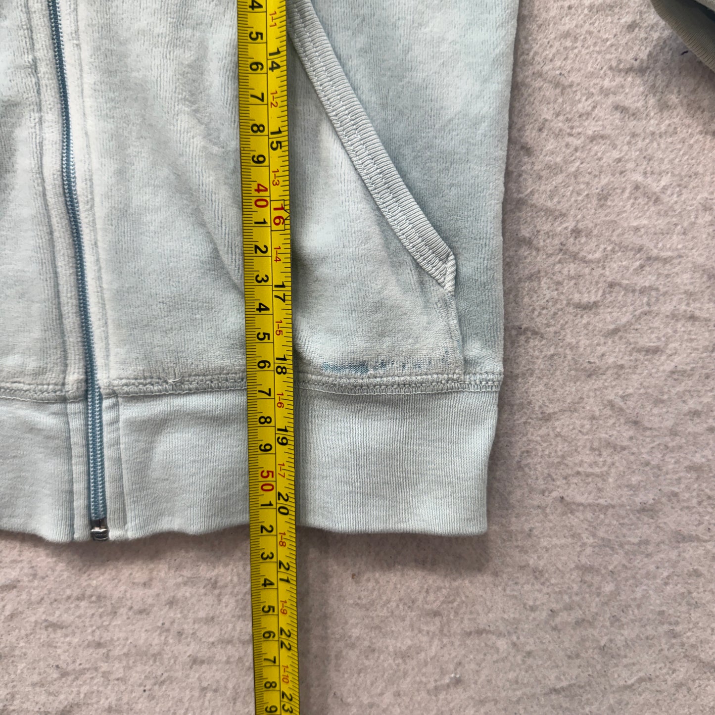 Juicy Couture Women Light Blue Velour Zip-Up Hoodie Crest Logo Loungewear Size P