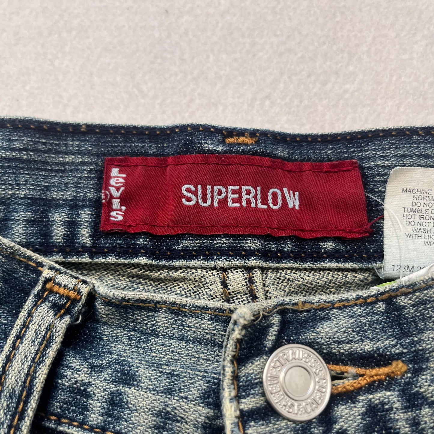 Levi's 518 Superlow Women's Blue Denim Bootcut Jeans Patched Distressed Size M