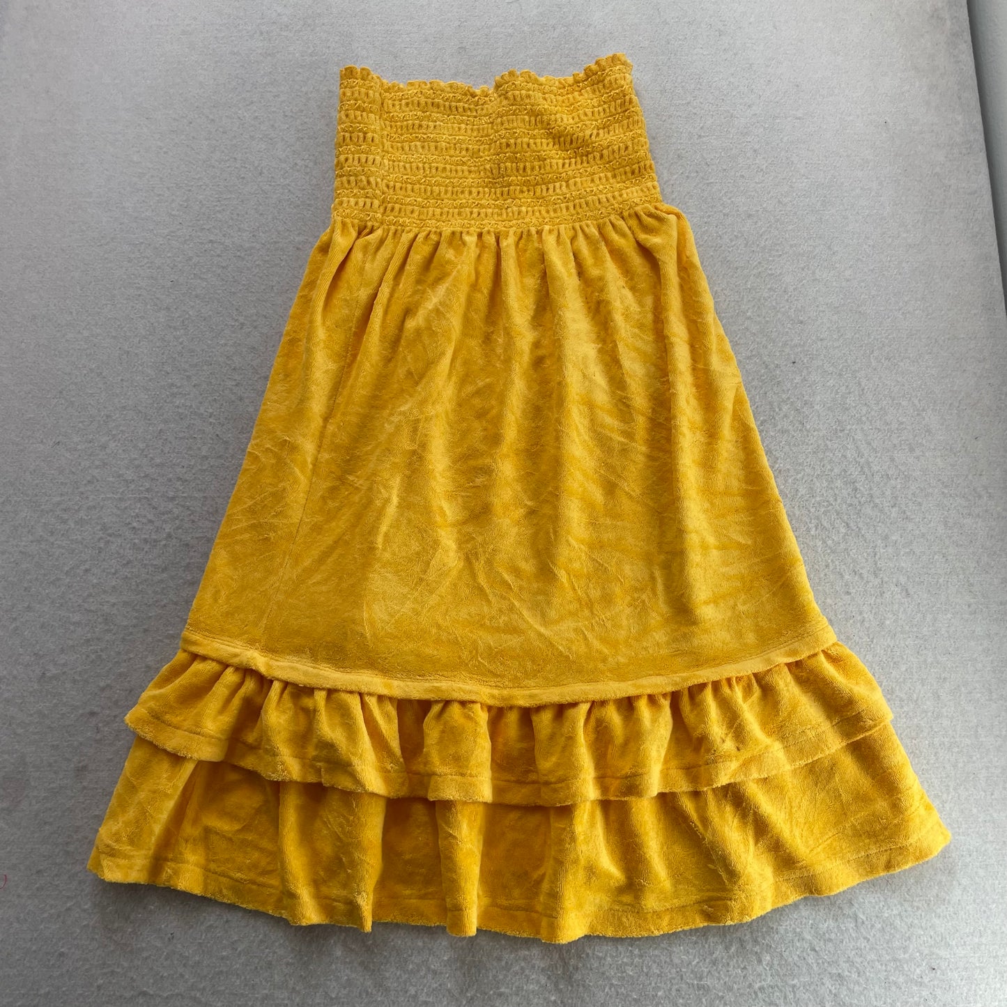 Juicy Couture Women's Yellow Velour Smocked Strapless Flare Dress Classic Size M