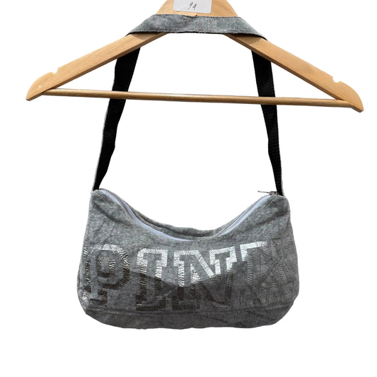 PINK by Victoria's Secret Gray Velour Casual Wear Logo Shoulder Baguette Bag