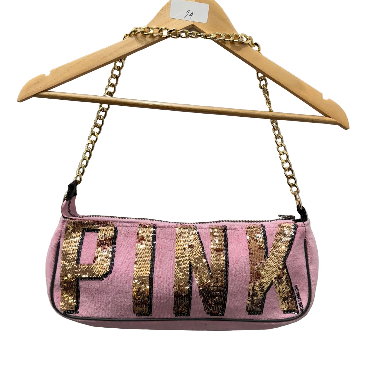 PINK Victoria's Secret Pink Velour Casual Wear Sequin Logo Shoulder Baguette Bag