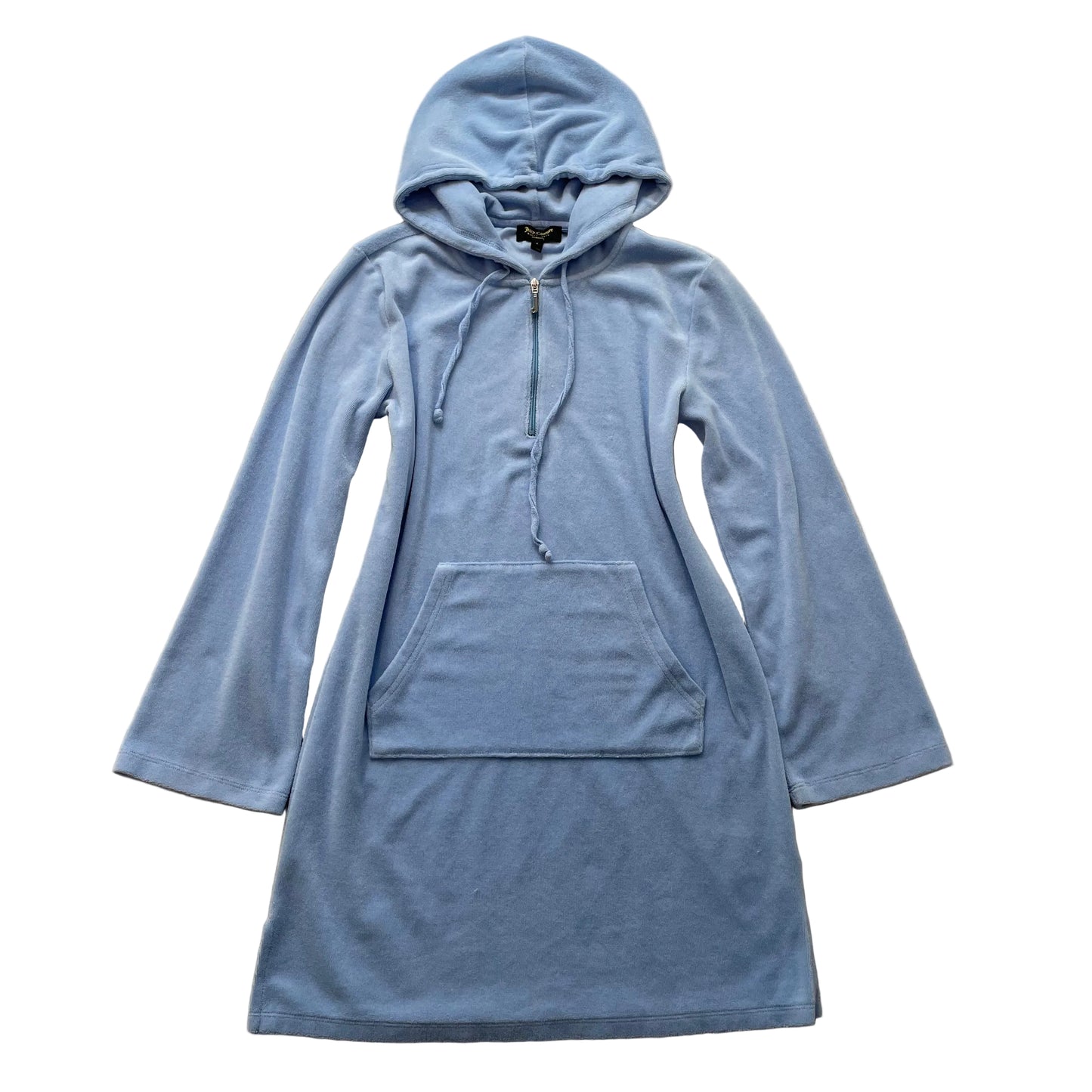 Juicy Couture Womens Sky Blue Terry Cloth Quarter-Zip Hooded Dress Casual Size S