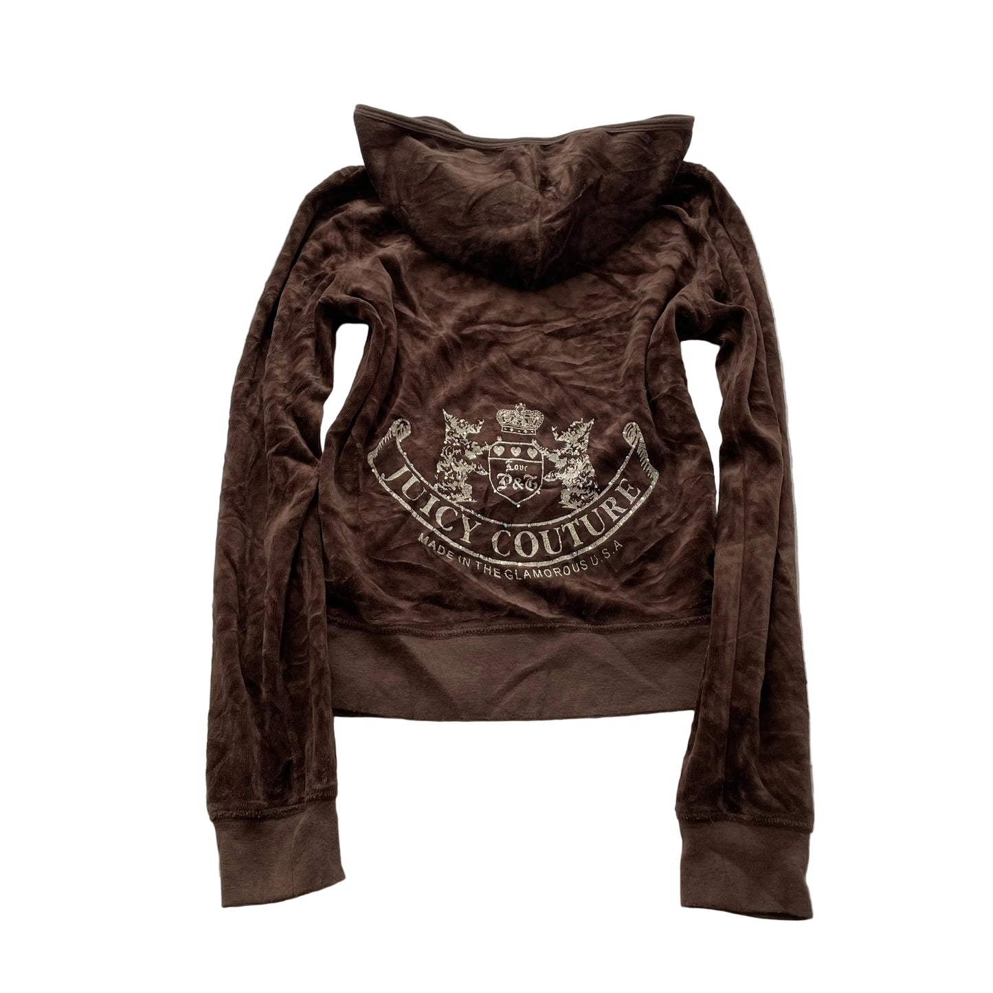Vintage Juicy Couture Scottie Dogs Womens Dark Brown Velour Zip-Up Hoodie Size S
