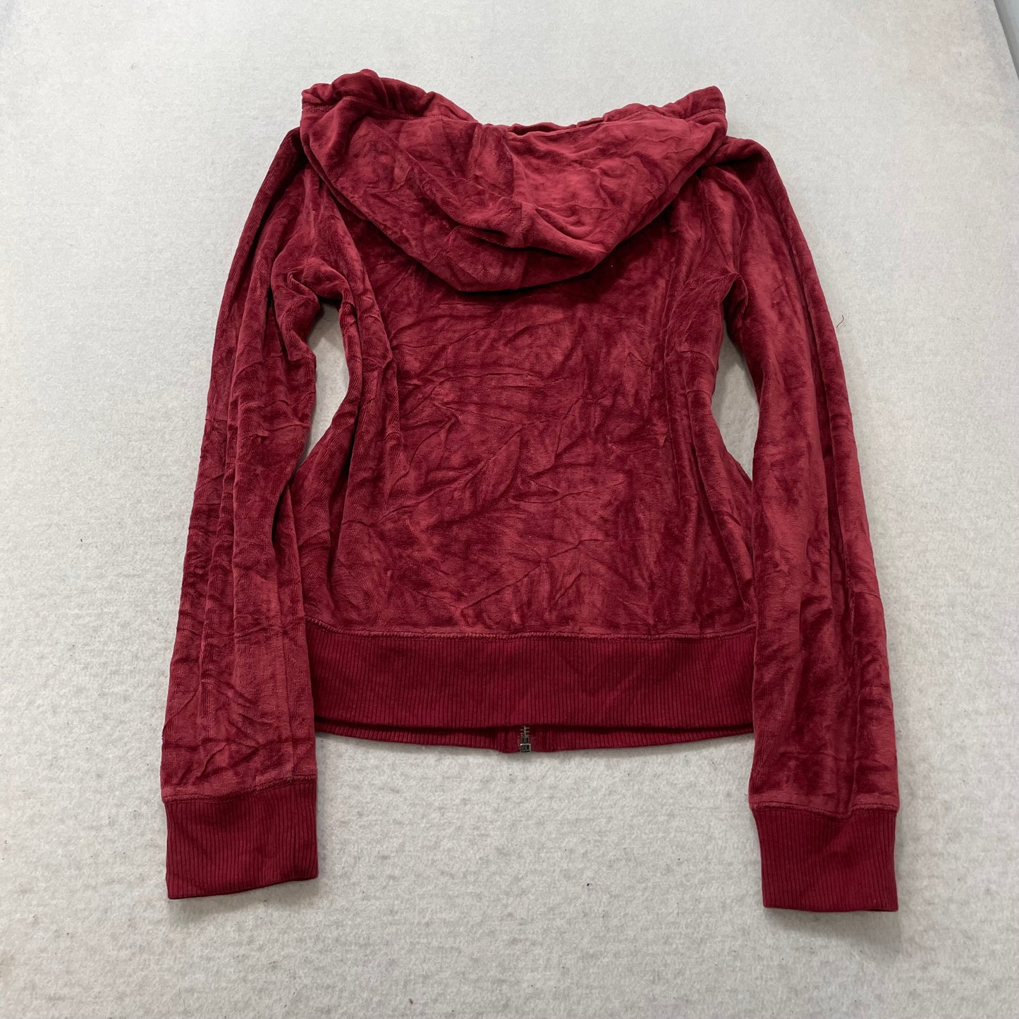 Hollister California Women's Maroon Velour Zip-Up Hoodie Long Sleeve Y2k Size L