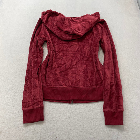 Hollister California Women's Maroon Velour Zip-Up Hoodie Long Sleeve Y2k Size L