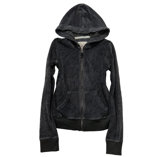 Hollister Women's Charcoal Velour Zip Up Hoodie Split Kangaroo Pockets Size XS