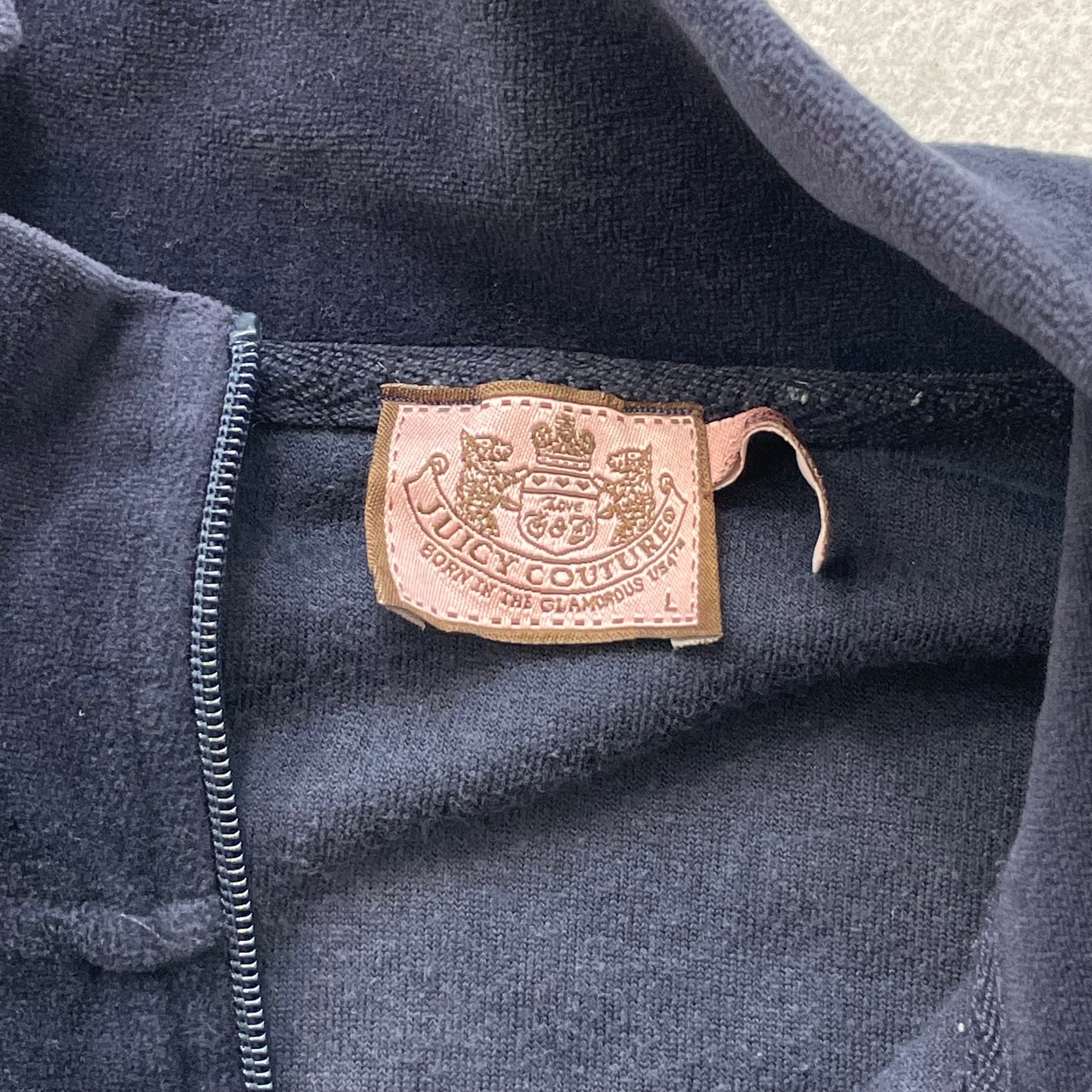 Vintage Juicy Couture Women's Navy Blue Velour Track Jacket Pockets Y2K Size L