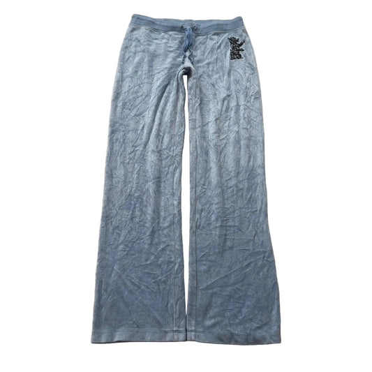 Vintage Juicy Couture Women's Baby Blue Velour Flared Track Pant Logo Y2K Size S