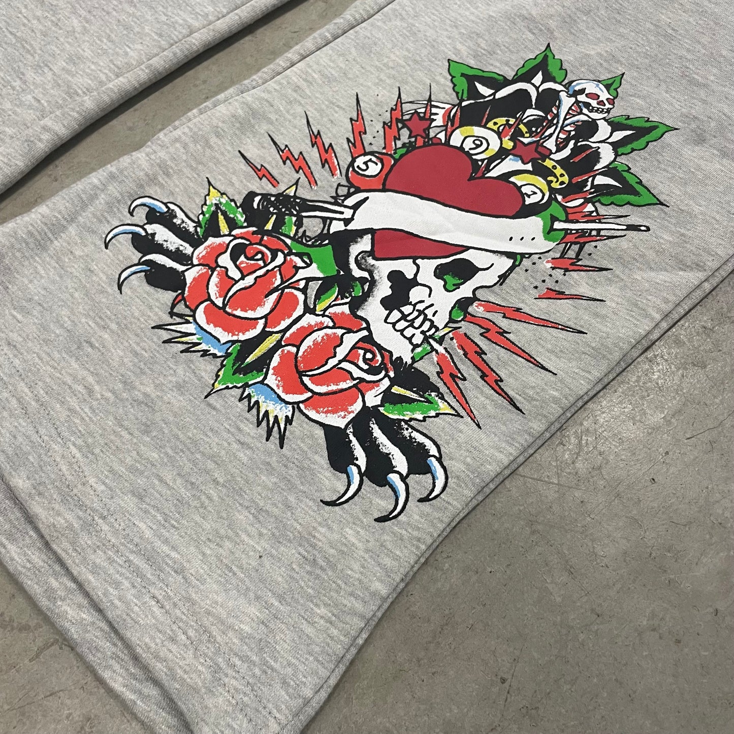 ED HARDY “Heart Of Roses” GREY FLARED PANTS - Clean Curriculums 