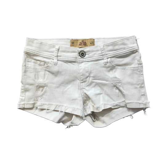 Hollister Womens White Denim Distressed Short-Shorts Low-Rise Frayed Hem Size 23