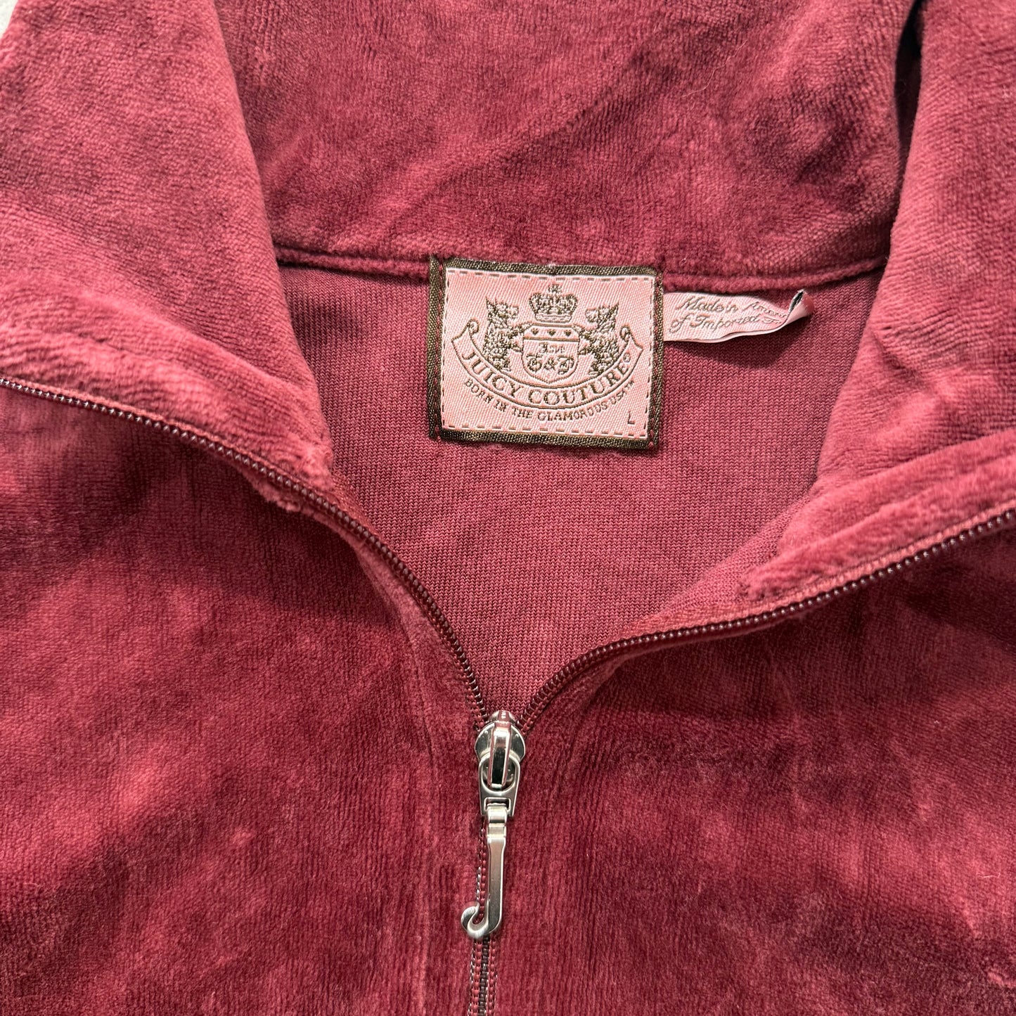RARE Vtg Juicy Couture Queen of Couture Womens Maroon Velour Track Jacket Size L