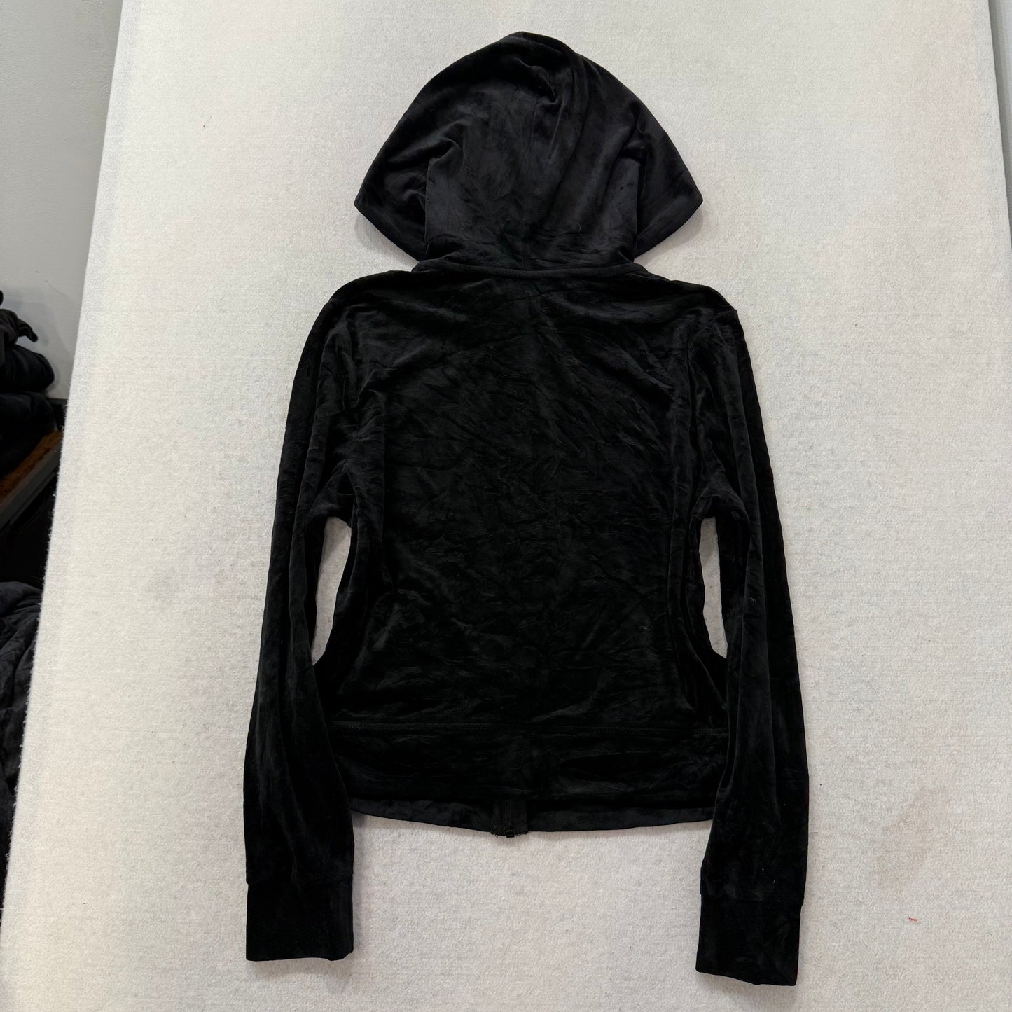 Juicy Couture Jet Black Velour Tracksuit Set Zip Up Hoodie & Flared Pant Size L