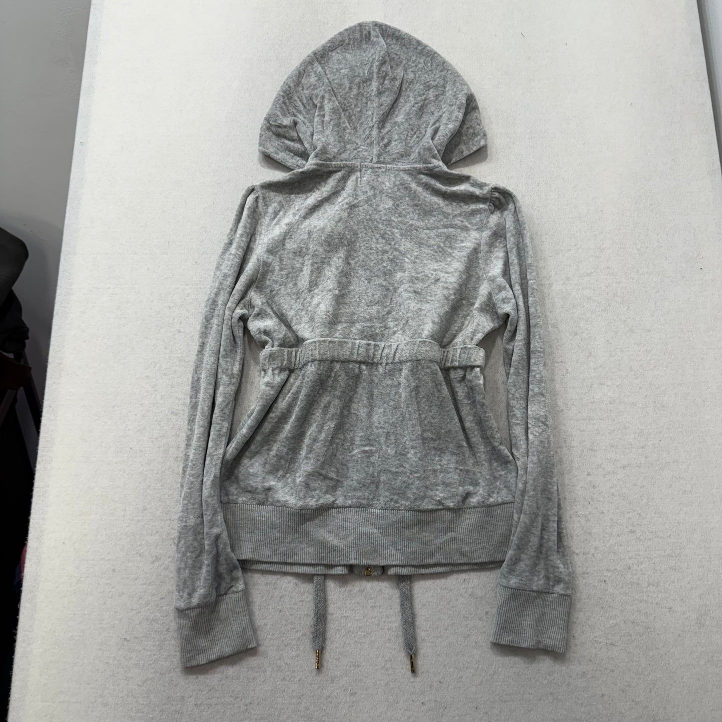 Vintage Juicy Couture Zip Up Hoodie Velour Bow Cinched Drawstring Waist Size S