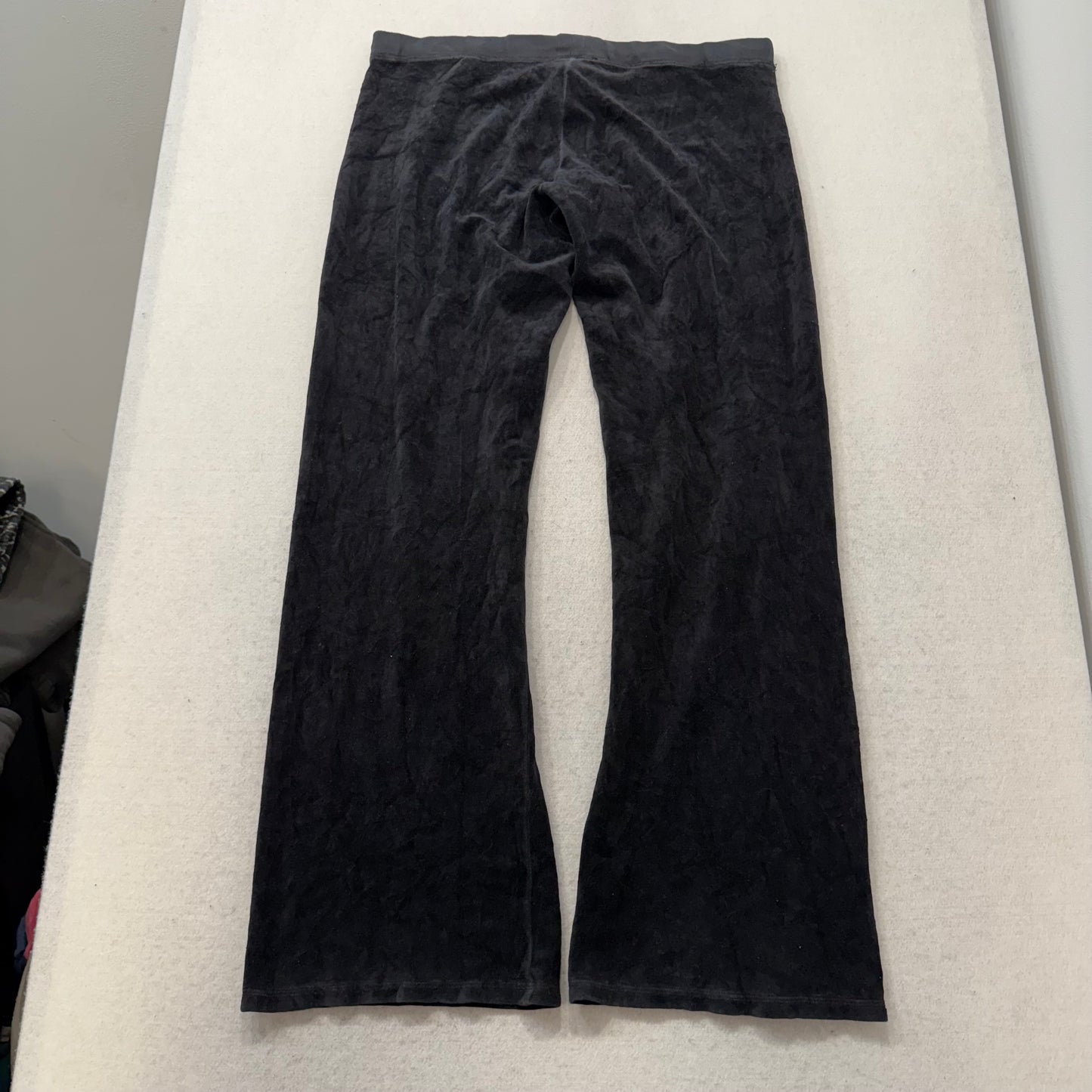 2003 Vintage Juicy Couture Womens Black Velour Flared Track Pant Low Rise Size L