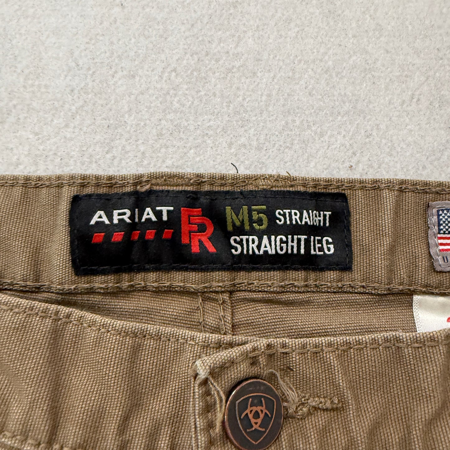 Ariat FR M5 Men's Khaki Cotton Blend Cargo Pants Straight Fit Pockets Size 34
