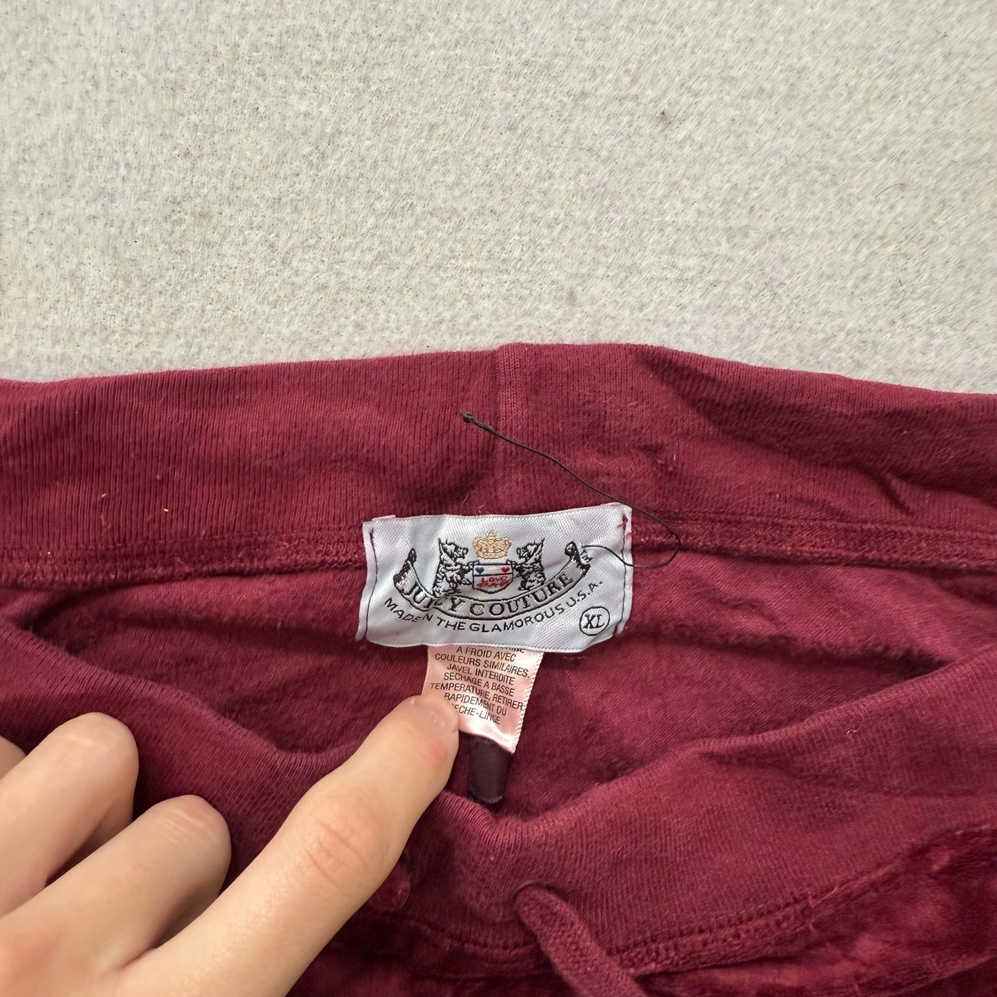 2003 Vintage Juicy Couture Women's Maroon Velour Flare Track Pant Zipper Size XL
