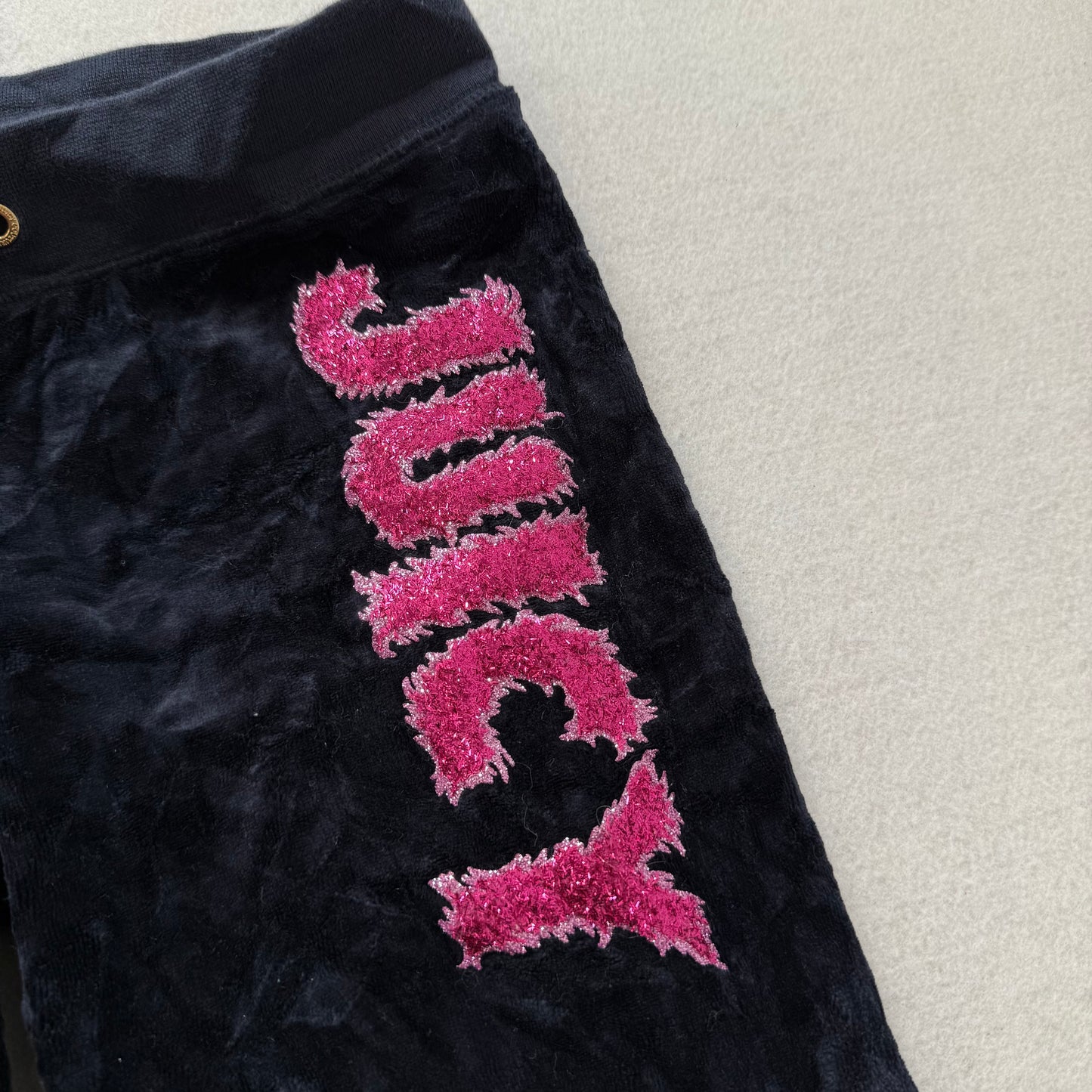 Juicy Couture Women's Midnight Black Flared Track Pant Glitter Logo Y2K Size 4/5
