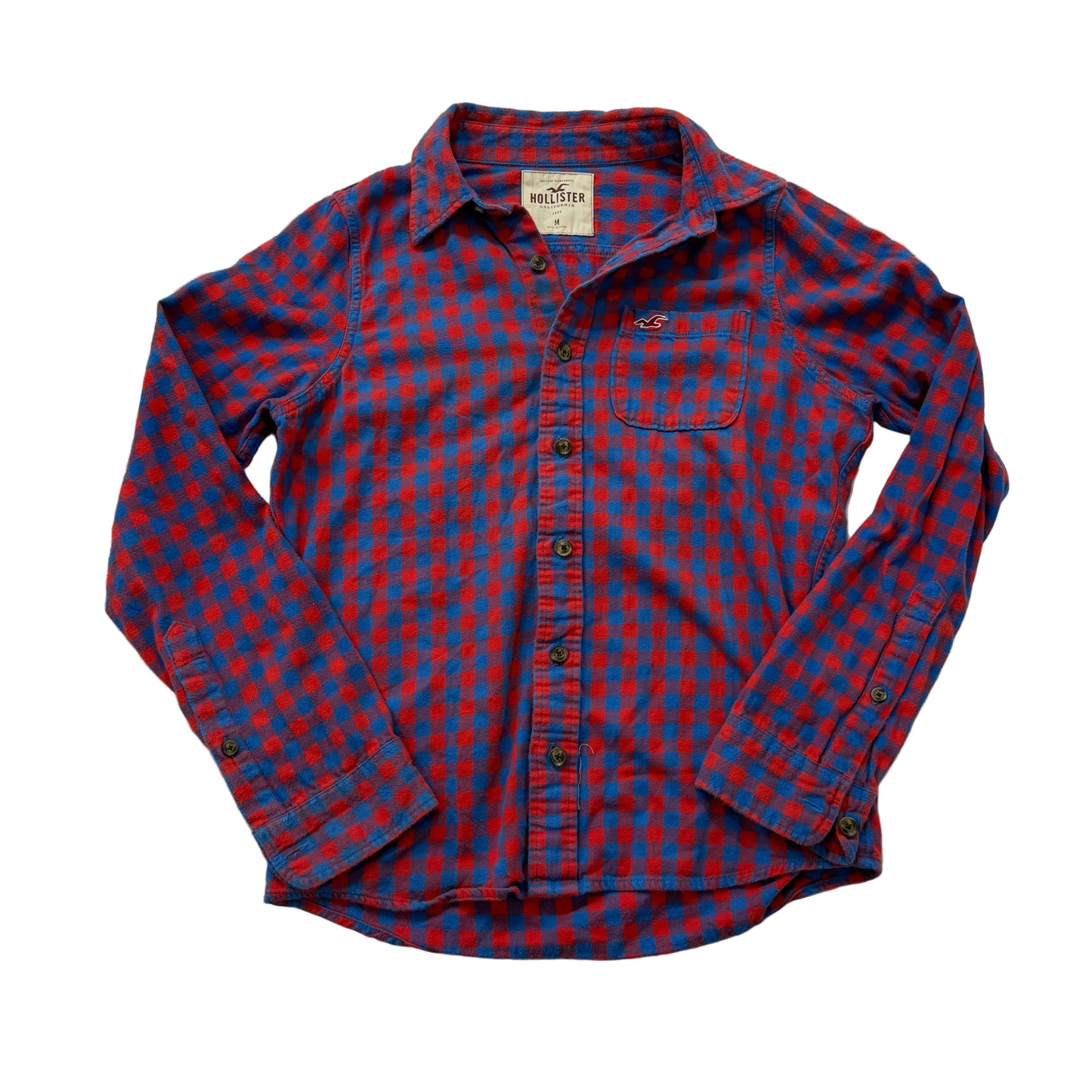 Hollister Red Blue Plaid Flannel Button Up Long Sleeve Shirt Size M