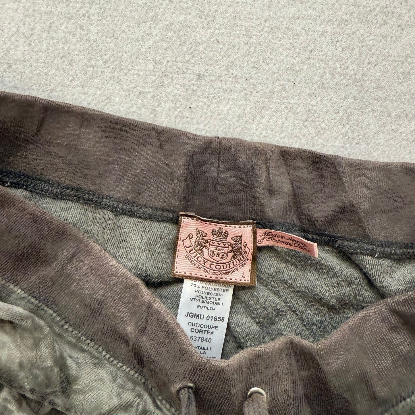 Vintage Juicy Couture Women's Dusty Olive Velour Flared Track Pant Preppy Size L