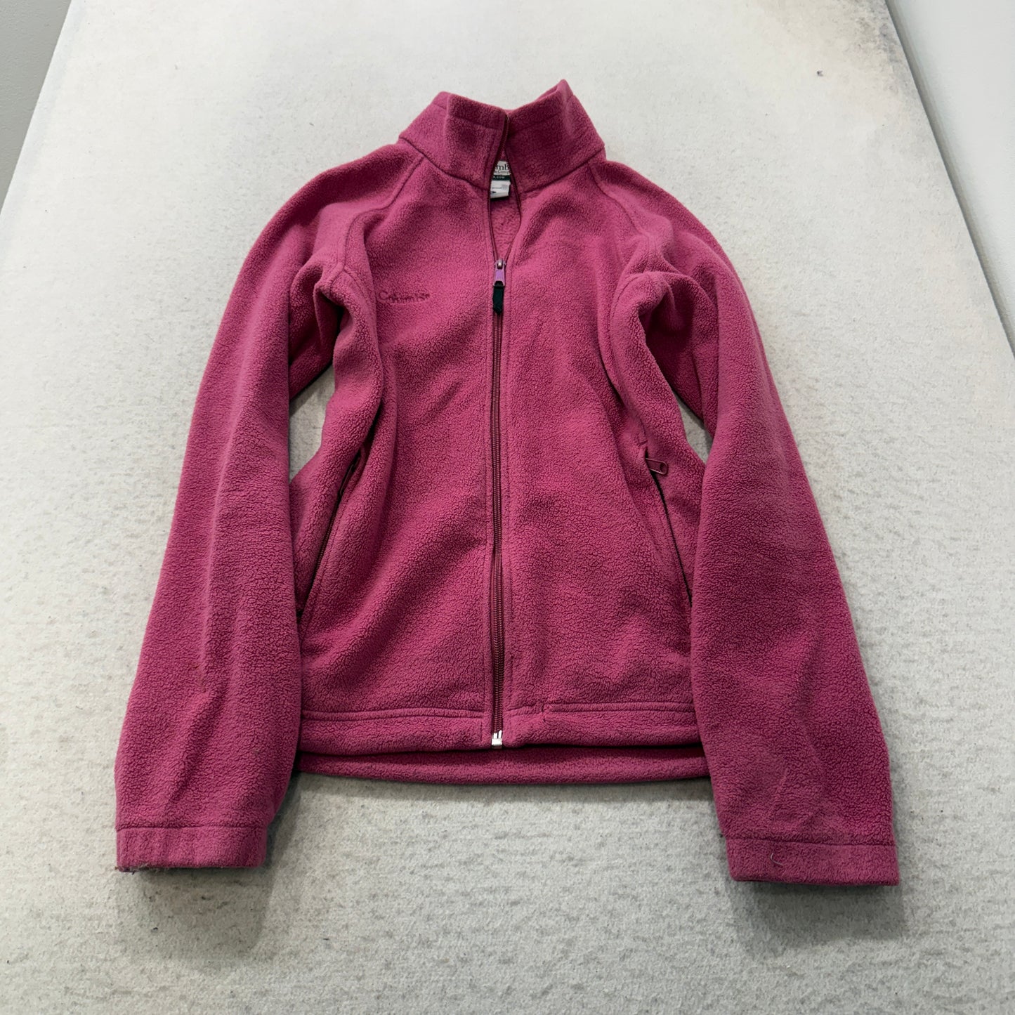 Columbia Sportswear Womens Fuchsia Pink Fleece Zip-Up Jacket Pockets Logo Size S