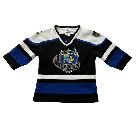 Vintage Disneyland Resort Pluto #K9 Kids Black Blue Icehounds Hockey Jersey Size S