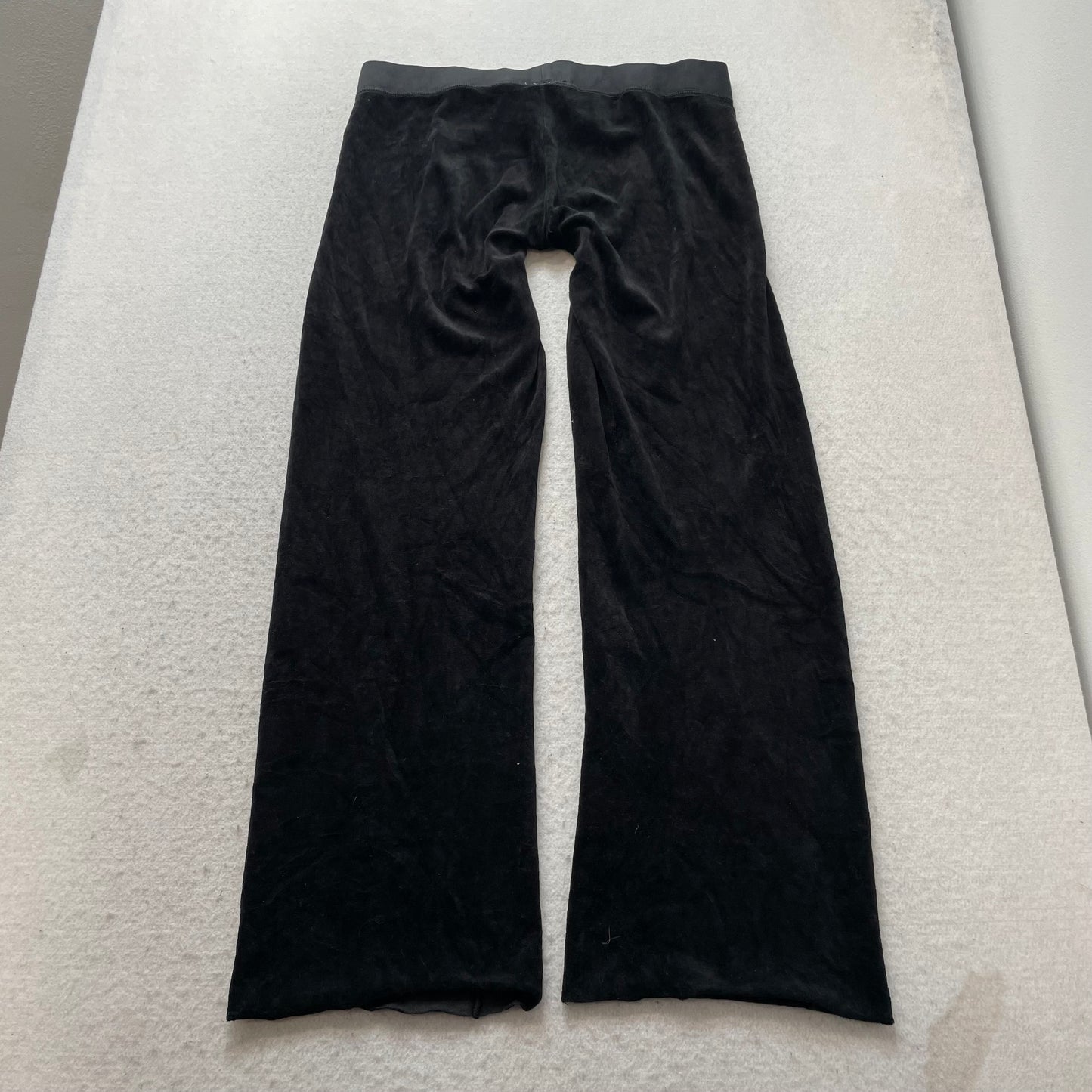 Juicy Couture Womens Black Velour Flared Track Pant Loungewear Drawstring Size S