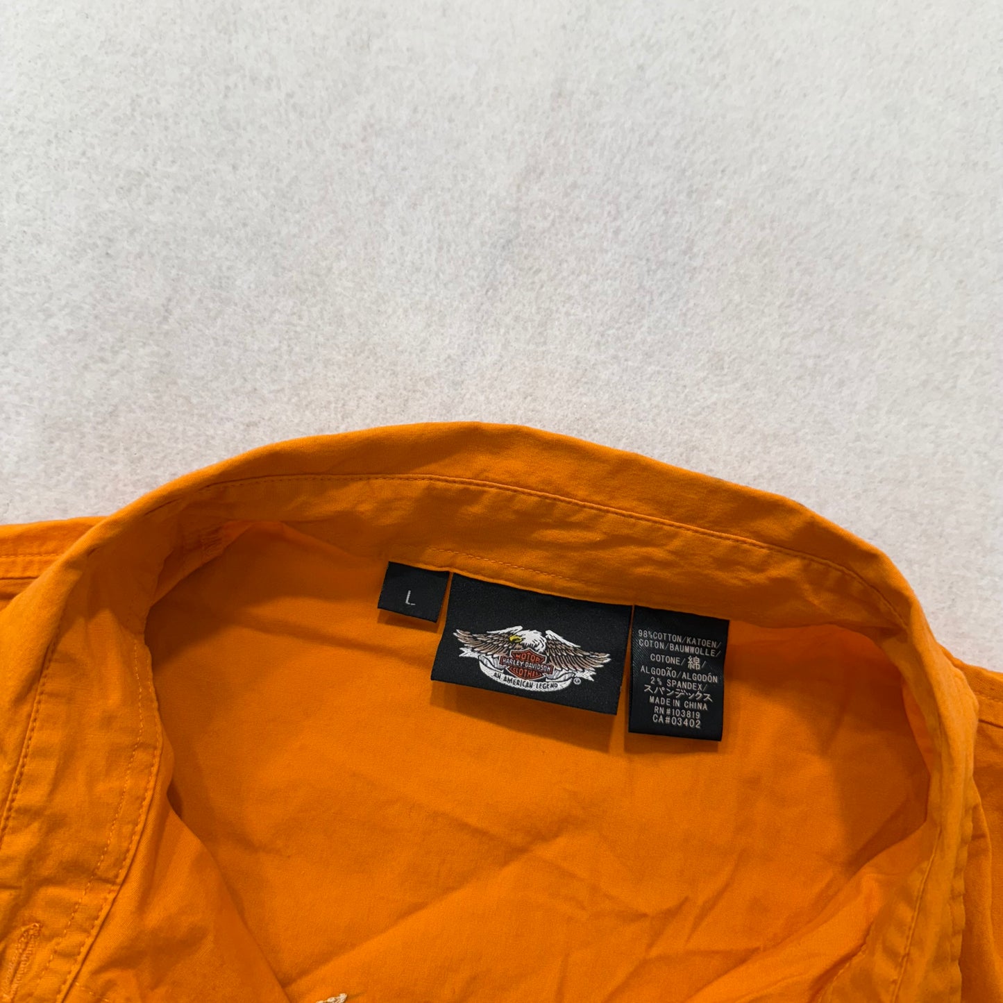 Harley-Davidson Women's Orange Cotton Blend Button-Up Shirt Short Sleeves Size L