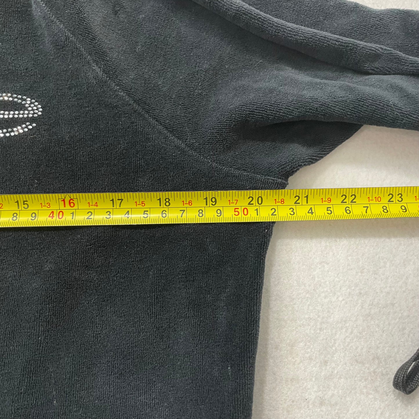 Bebe Women's Black Velour Zip Up Hoodie Rhinestones Logo Pockets Preppy Size L