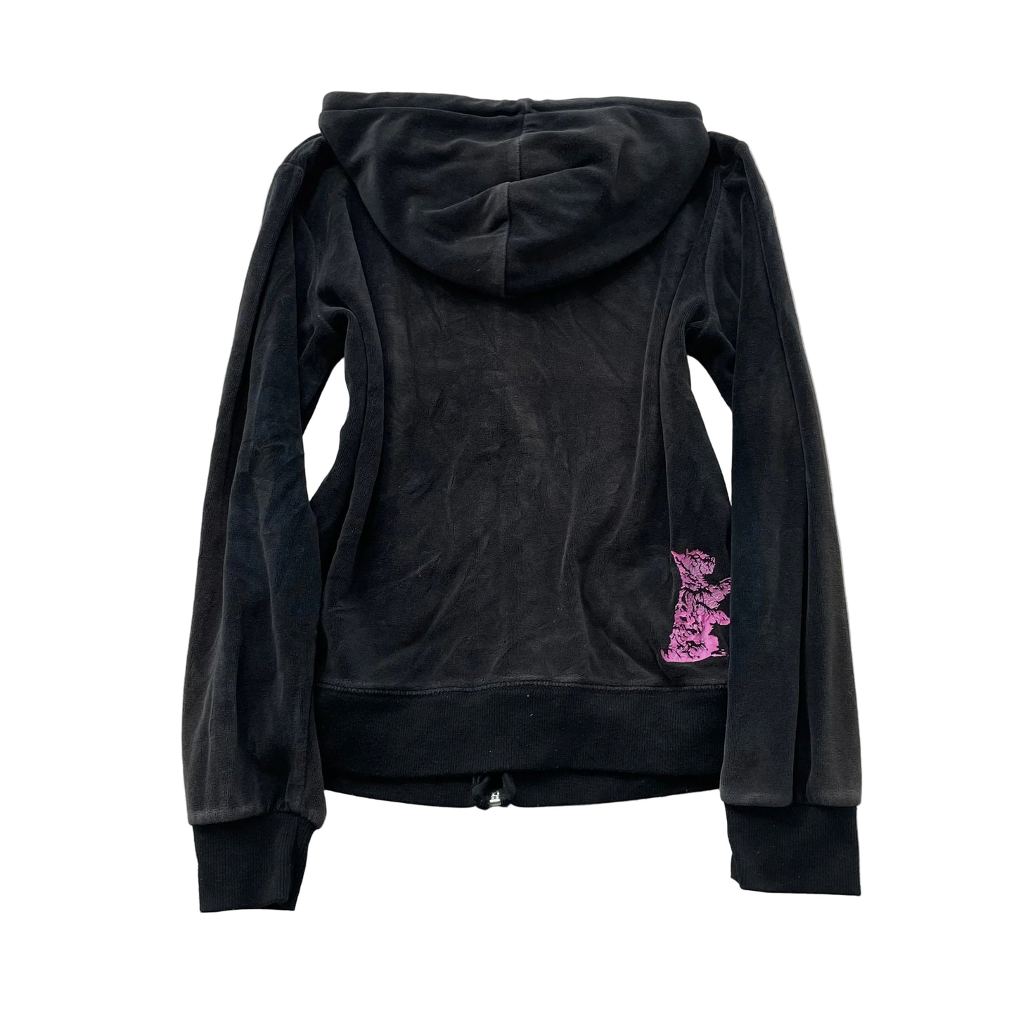 Vintage Juicy Couture Women Charcoal Grey Velour Zip-Up Hoodie Drawstring Size S